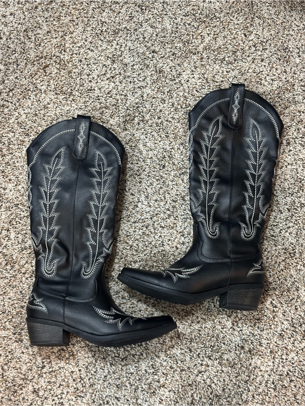 Black Western Embroidered Knee-High Boots